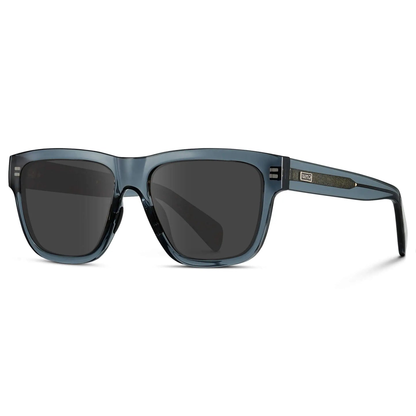 Crystal Navy Dusk / Grey || Side view of Men's Square Prescription Glasses with Crystal Navy Dusk Frame and Grey Lenses on a white background