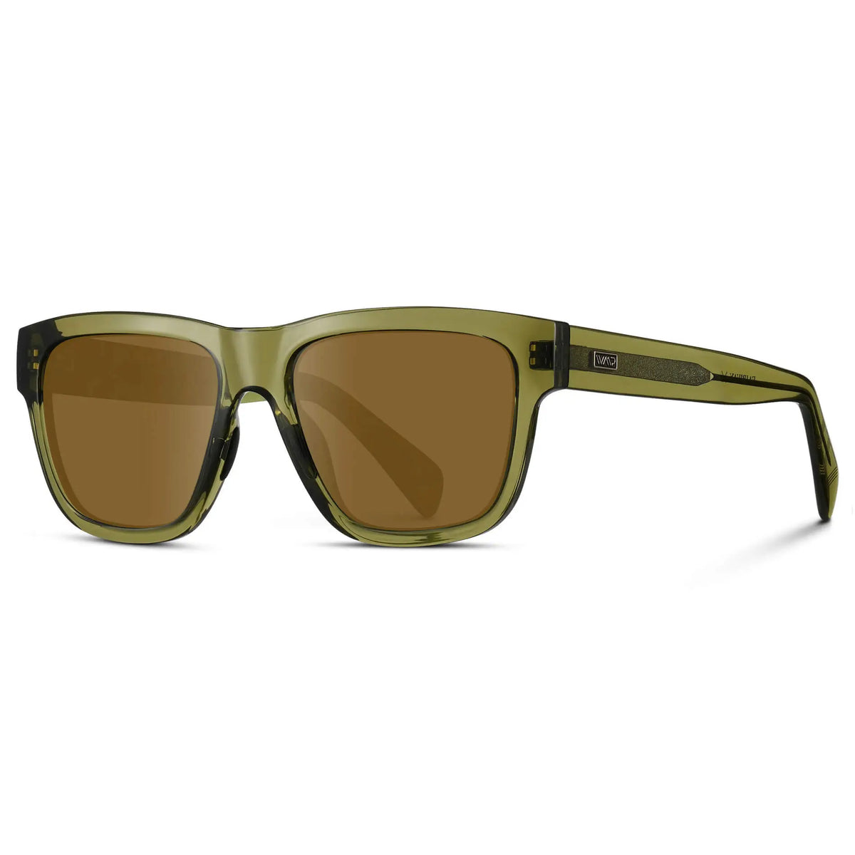 Crystal Saguaro Green / Amber || Side view of Men's Square Prescription Glasses with Crystal Saguaro Green Frame and Amber Lenses on a white background
