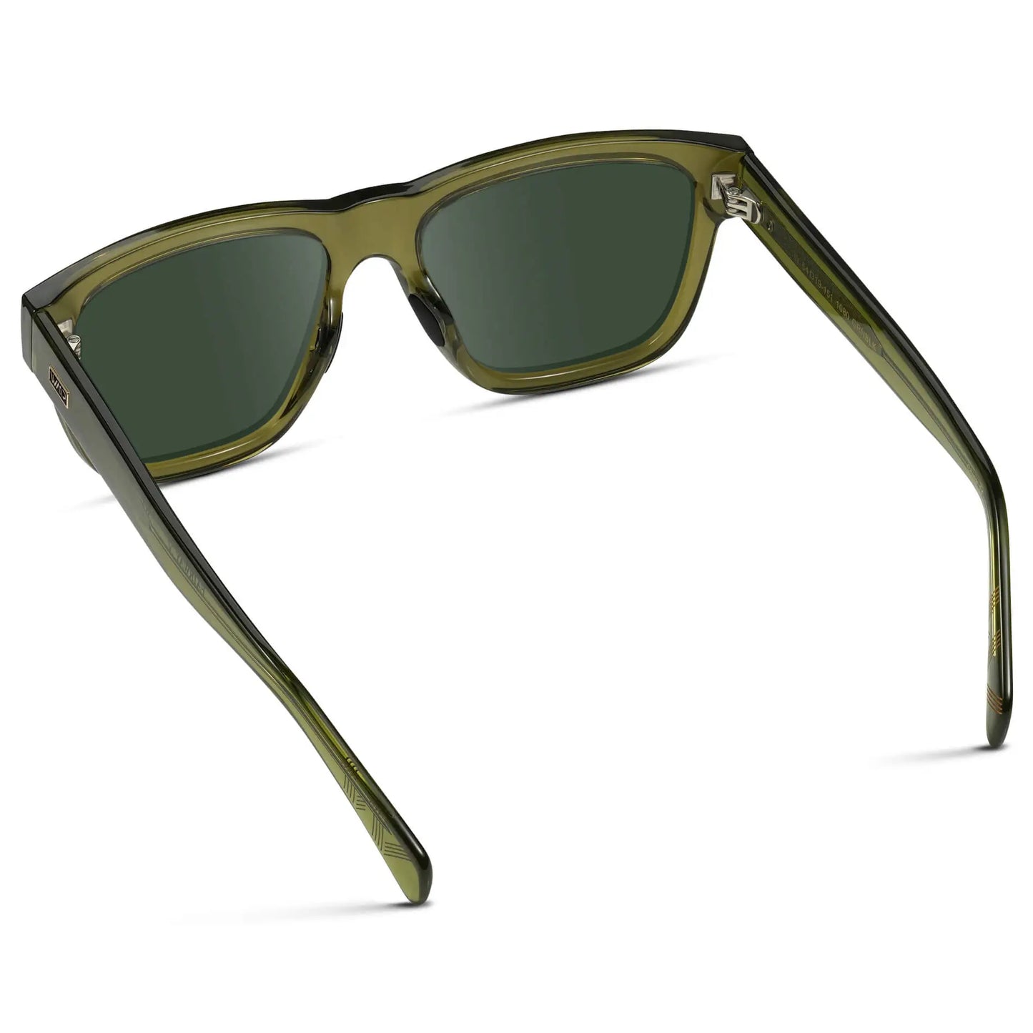 Crystal Saguaro Green / G15 || Back view of Men's Square Prescription Glasses with Crystal Saguaro Green Frame and Green Lenses on a white background