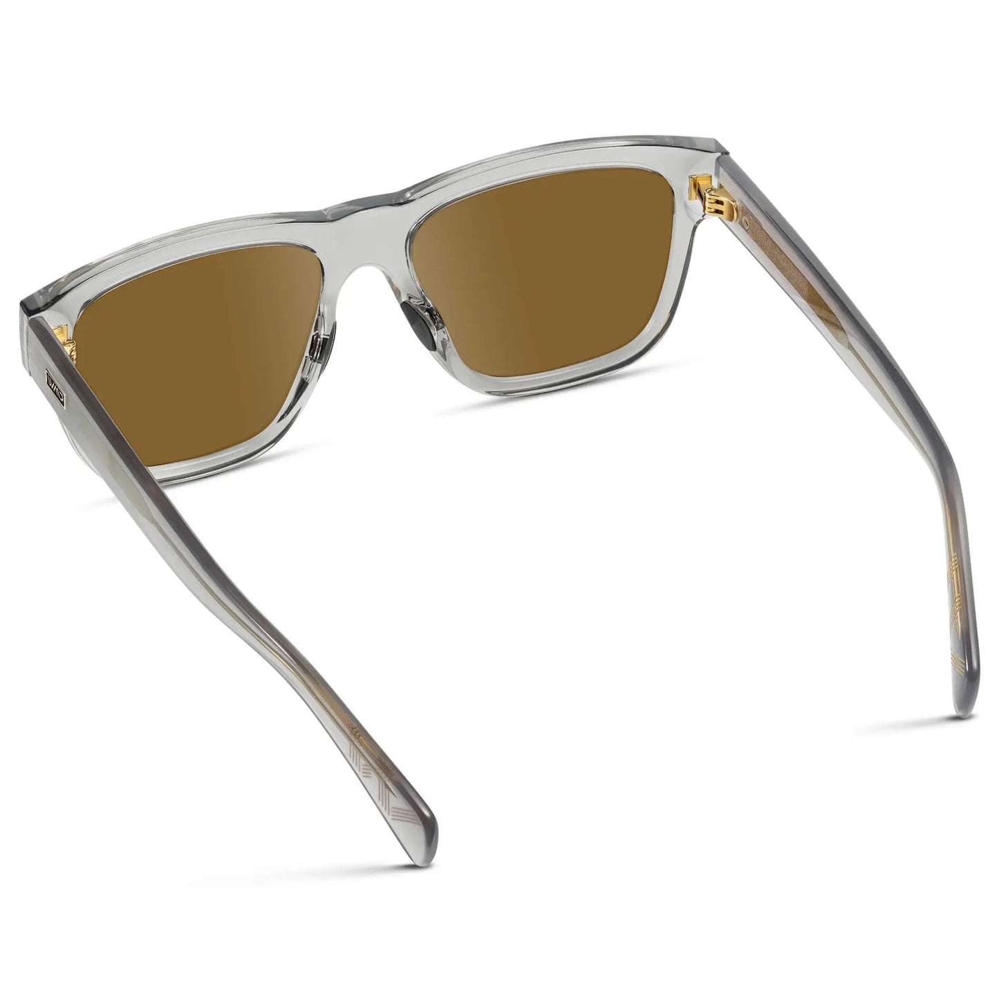 Crystal Grey / Amber || Back view of Men's Square Prescription Glasses with Crystal Grey Frame and Amber Lenses on a white background