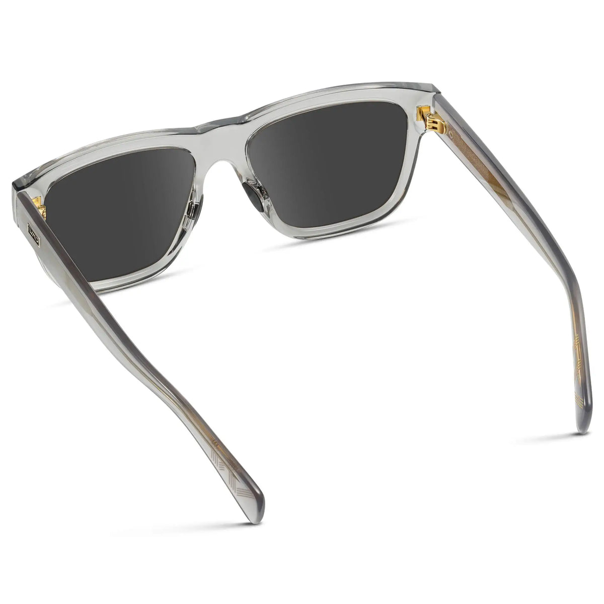 Crystal Grey / Grey || Back view of Men's Square Prescription Glasses with Crystal Grey Frame and Grey Lenses on a white background