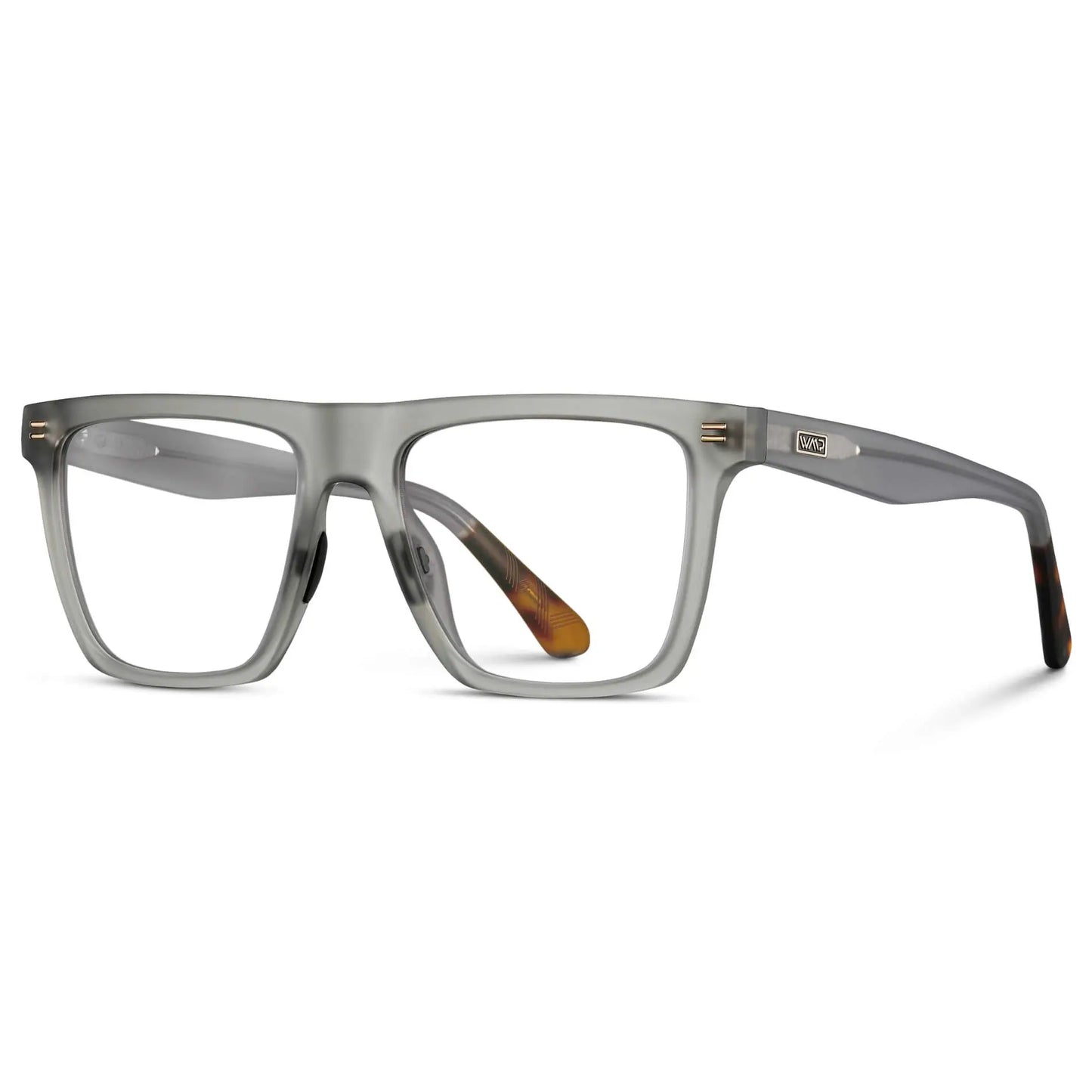Frosted Moonrock Grey || Side view of Men's Rectangle Prescription Glasses with Frosted Moonrock Grey Frame and Clear Lenses on a white background