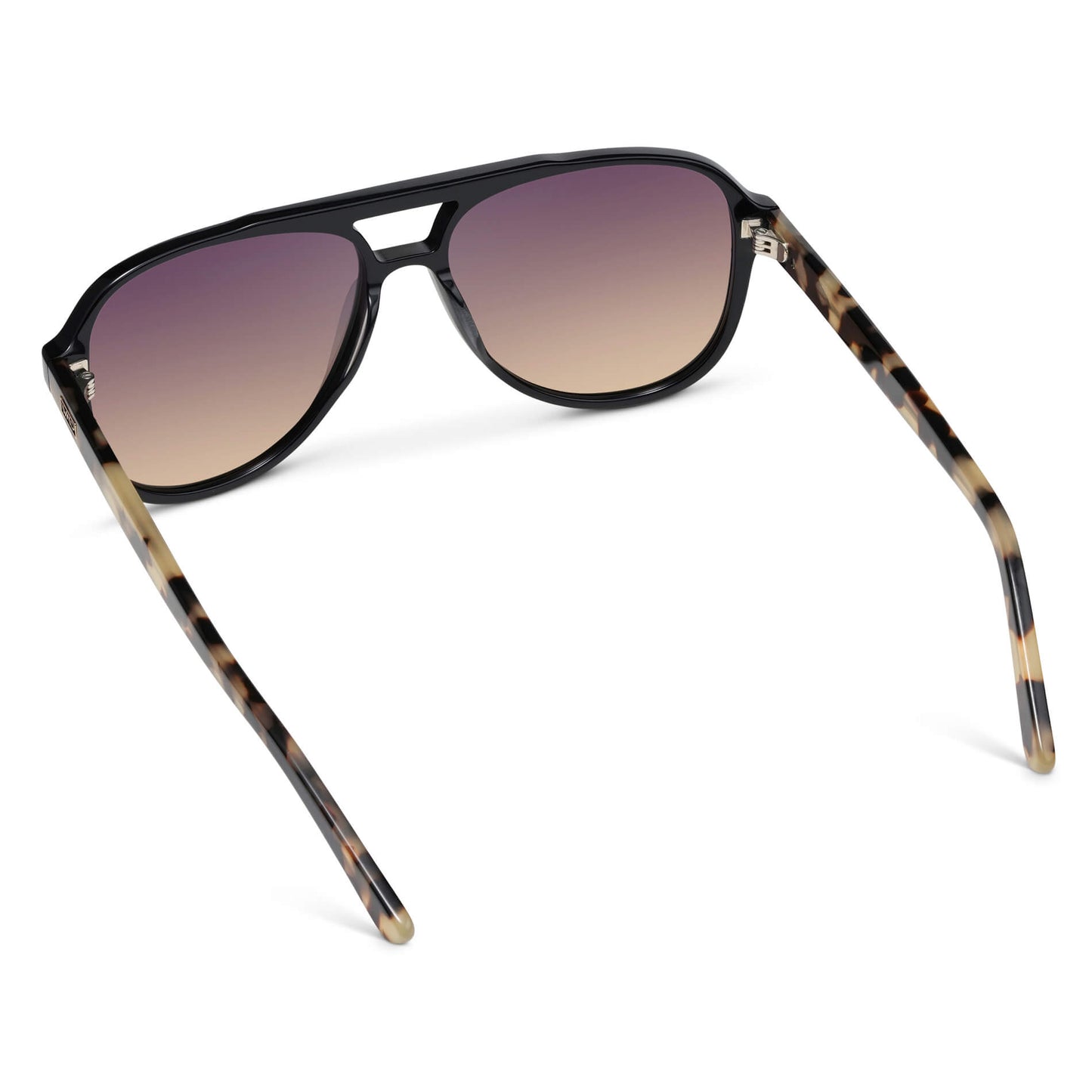 Black Cream Tortoise / Gradient Sunset Lens || Black Aviator Frame Sunglasses with Purple Gradient Polarized Lenses