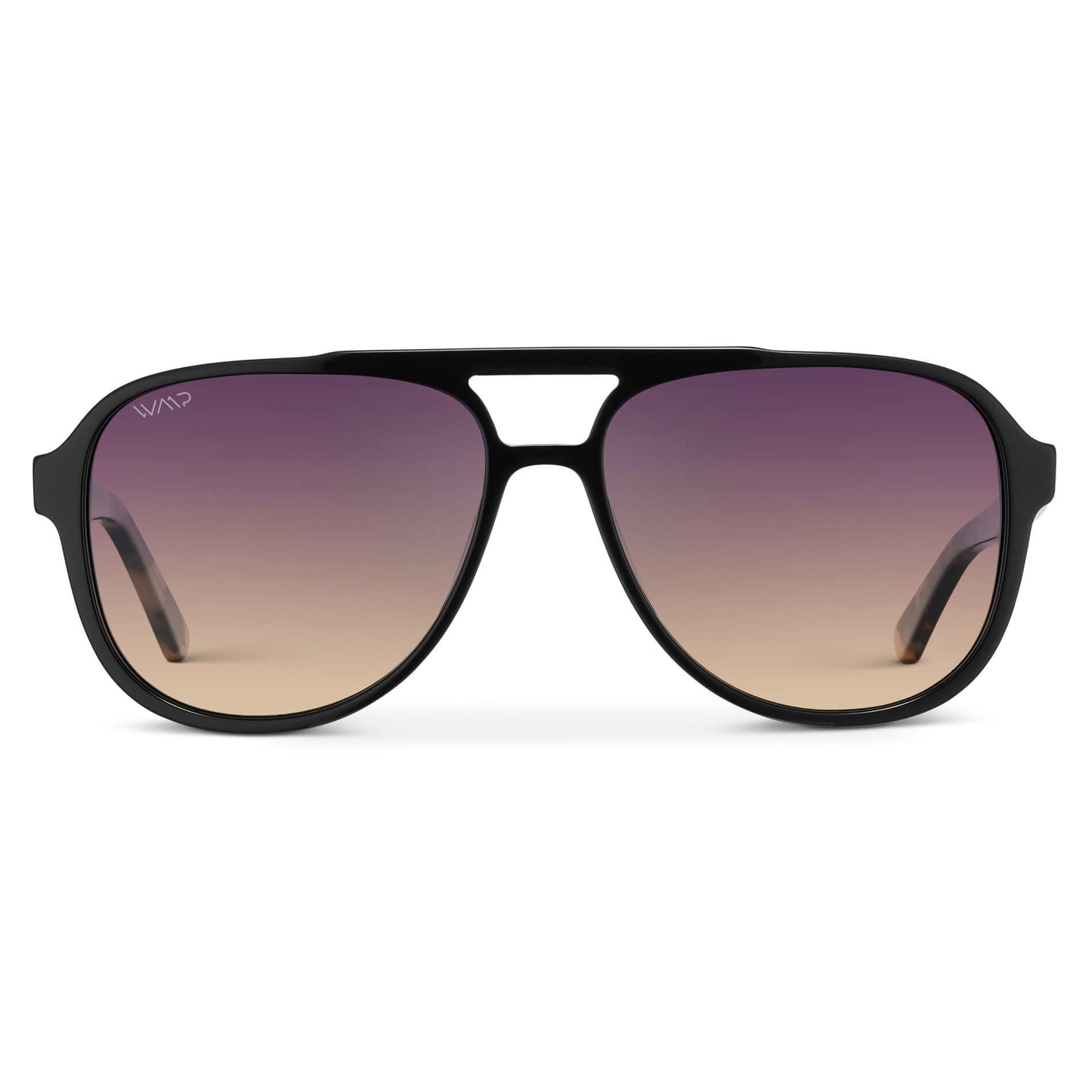 Black Cream Tortoise / Gradient Sunset Lens || Black Aviator Frame Sunglasses with Purple Gradient Polarized Lenses