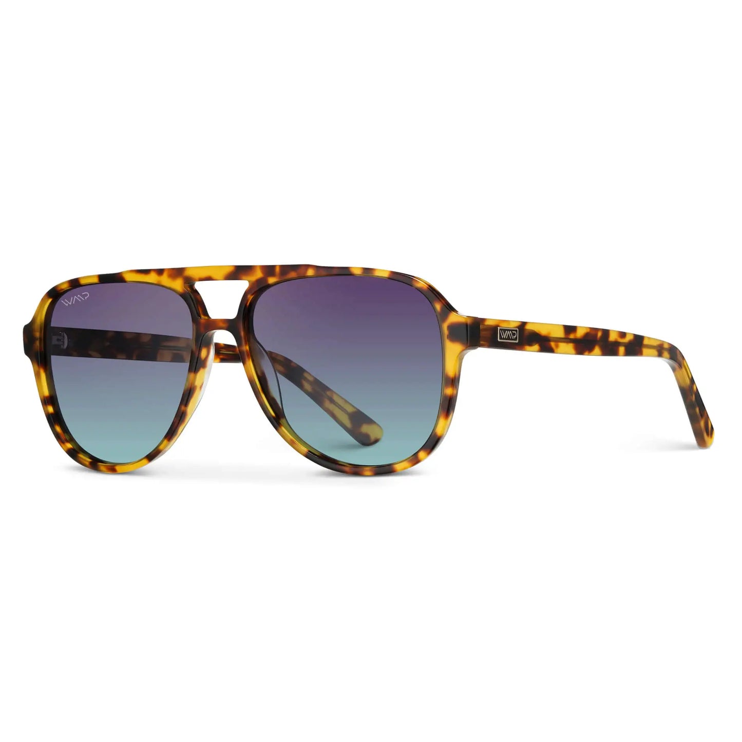 Honey Tortoise / Twilight Gradient Lens || Brown Tortoise Aviator Frame Sunglasses with Purple Gradient Polarized Lenses