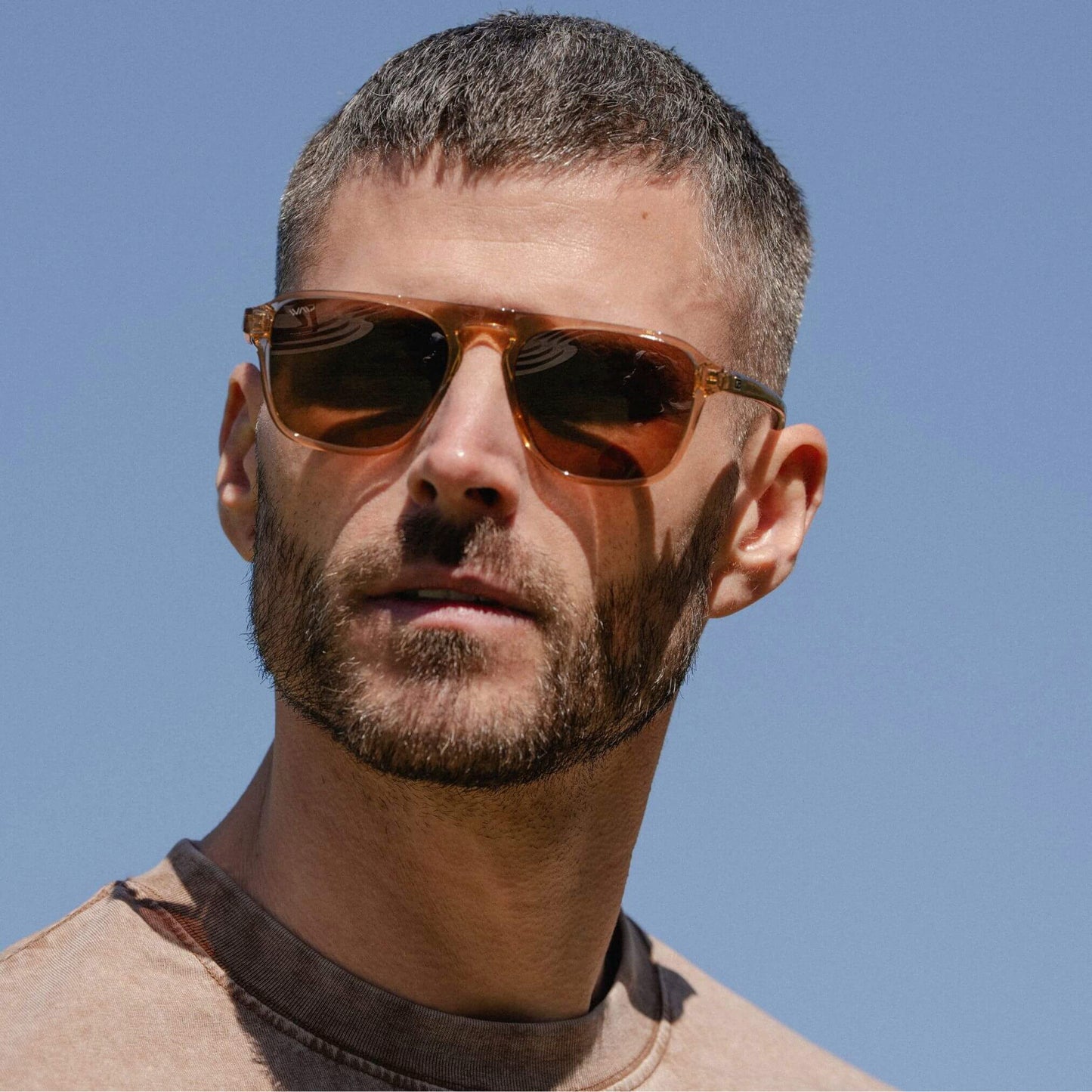 Light Crystal Brown / Brown Lens || Brown Single Bridge Aviator Sunglasses with Brown Polarized Lenses