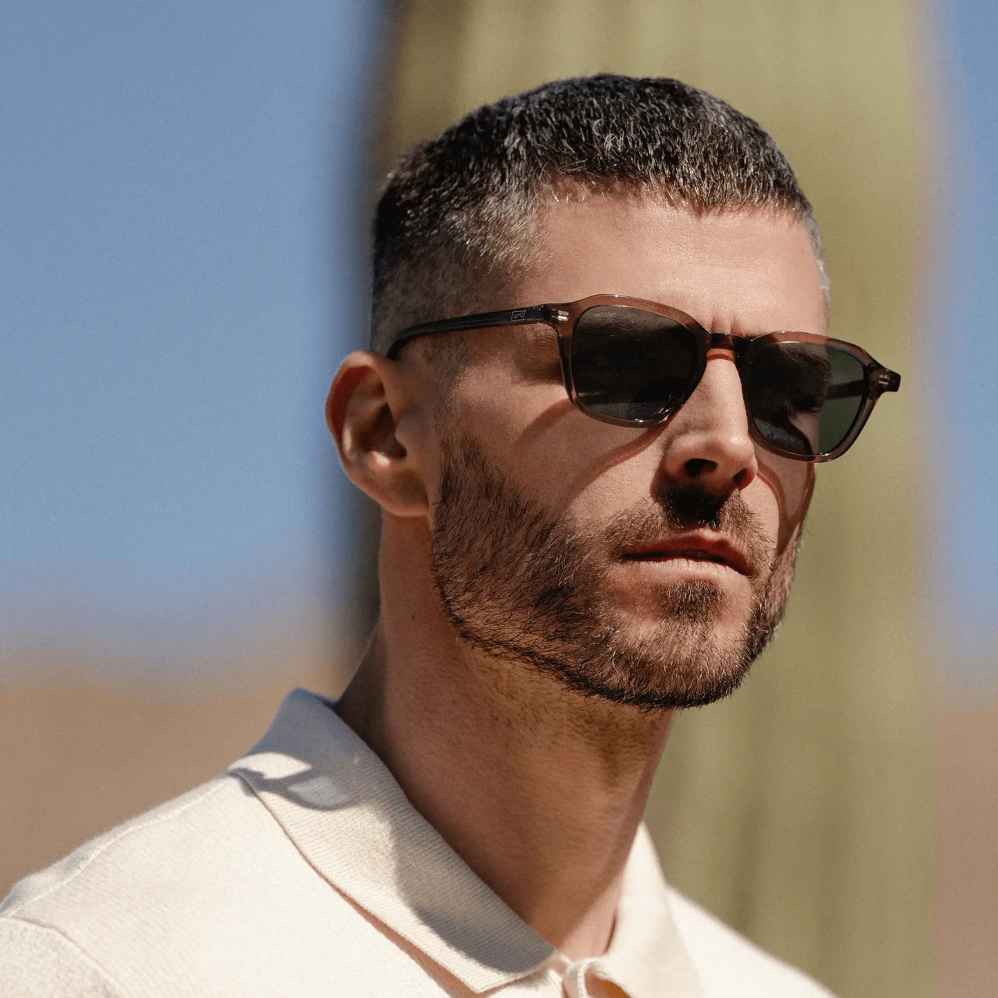 Crystal Gunmetal / Laguna Blue Lens || Men's Geometric Square Sunglasses with Crystal Gunmetal Acetate Frame and Laguna Blue Polarized Lens