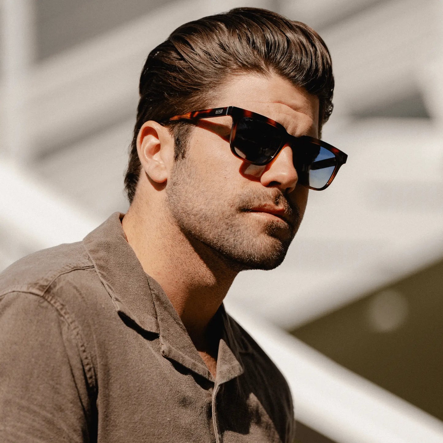 Whiskey Tortoise / Blue Gradient Lens || Men's Thick Square Sunglasses with Whiskey Tortoise Acetate Frame and Blue Gradient Polarized Lens