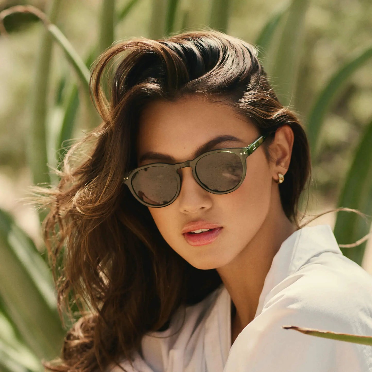 Emerald Green / Grey || Female wearing Emerald Green Round Frame with Grey Prescription Lens