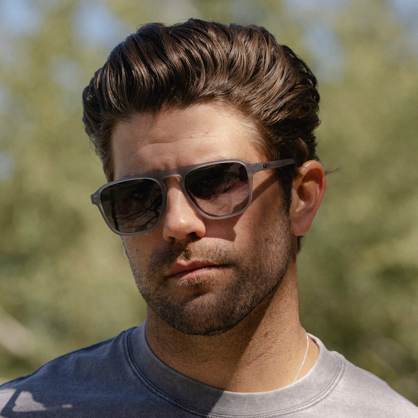 Moonrock Grey / Black Gradient Lens || Grey Single Bridge Aviator Sunglasses with Black Polarized Lenses