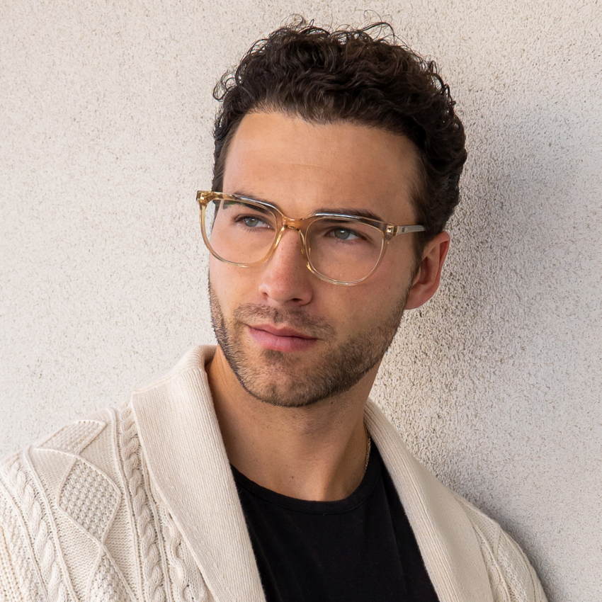 Champagne Crystal || Yellow Square Frame Glasses with Clear Prescription Lenses