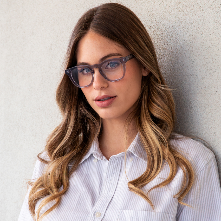 Crystal Lilac Grey || Square Grey Frame Glasses with Clear Prescription Lenses