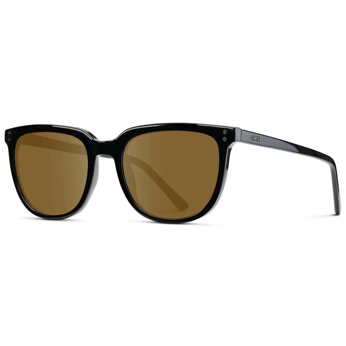 Black / Amber || Side view of Men's Square Prescription Sunglasses with Black Frame and Amber Lenses on a white background