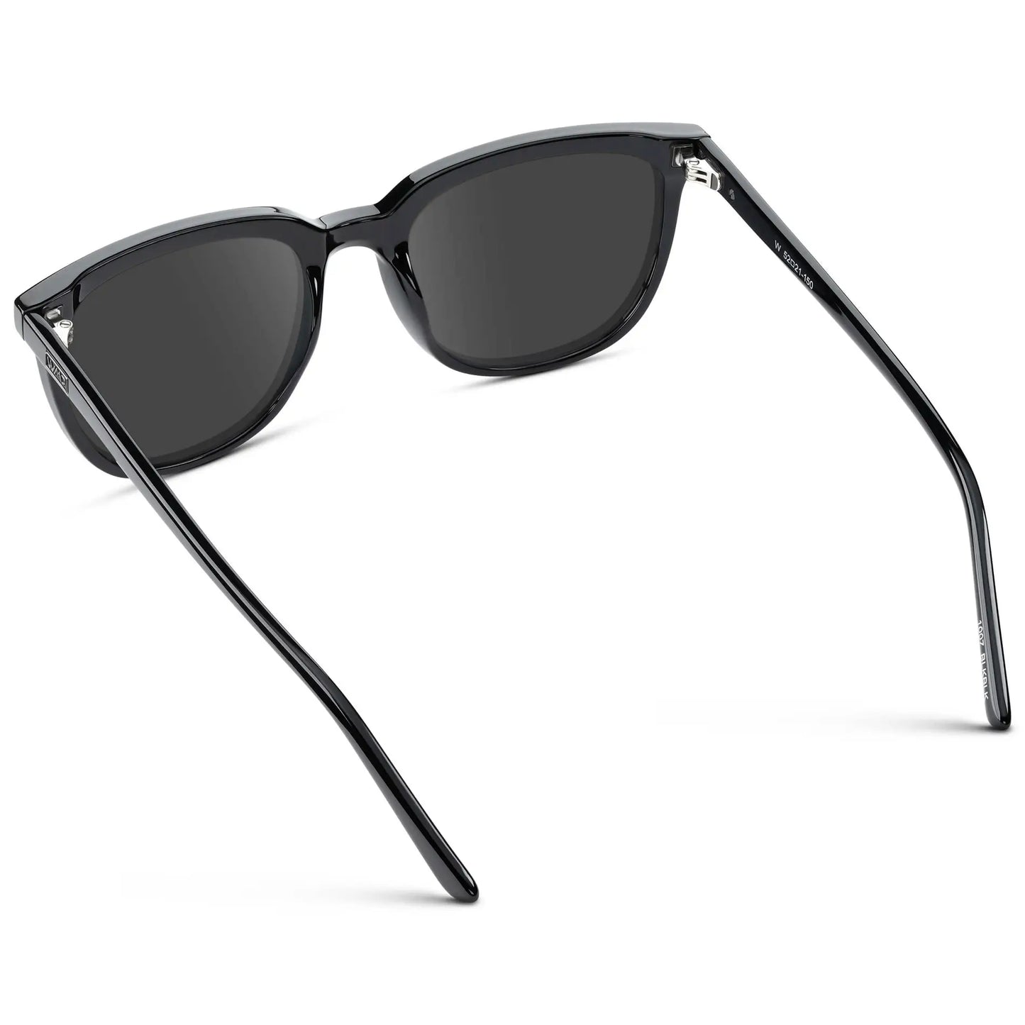 Black / Grey || Back view of Men's Square Prescription Sunglasses with Black Frame and Grey Lenses on a white background