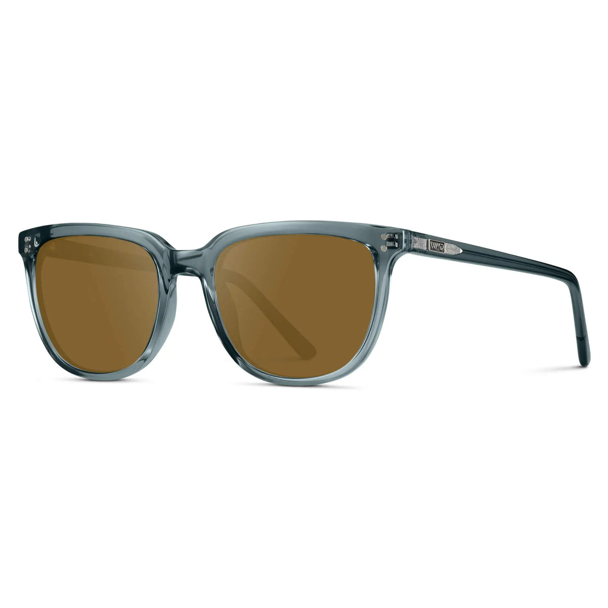 Crystal Stone Blue / Amber || Side view of Men's Square Prescription Sunglasses with Crystal Stone Blue Frame and Amber Lenses on a white background