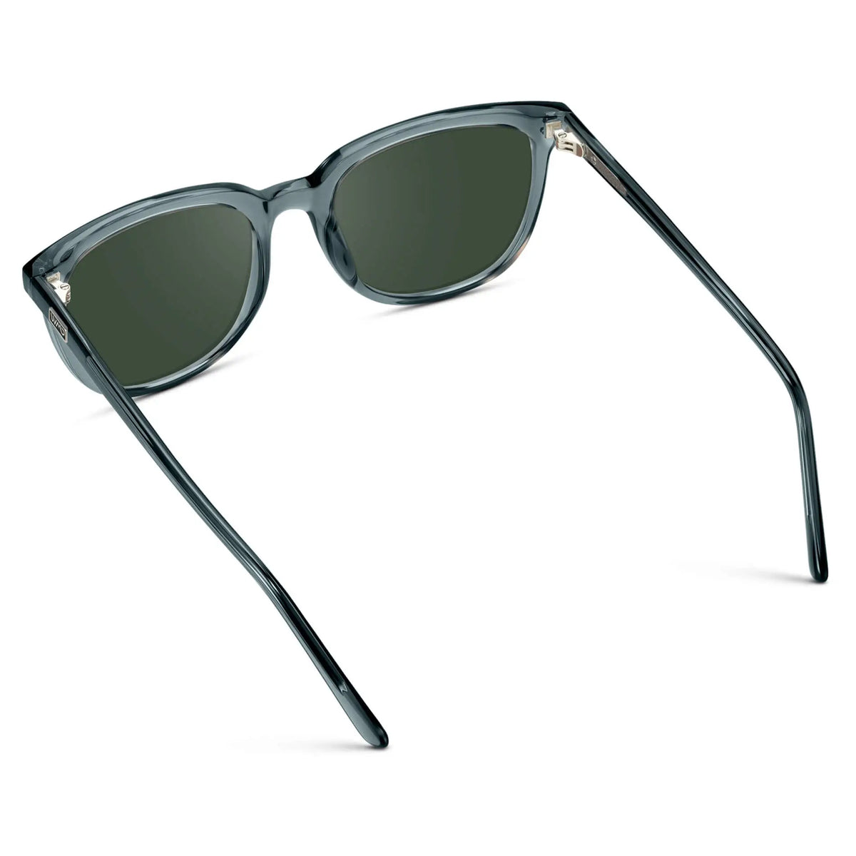Crystal Stone Blue / G15 || Back view of Men's Square Prescription Sunglasses with Crystal Stone Blue Frame and Green Lenses on a white background