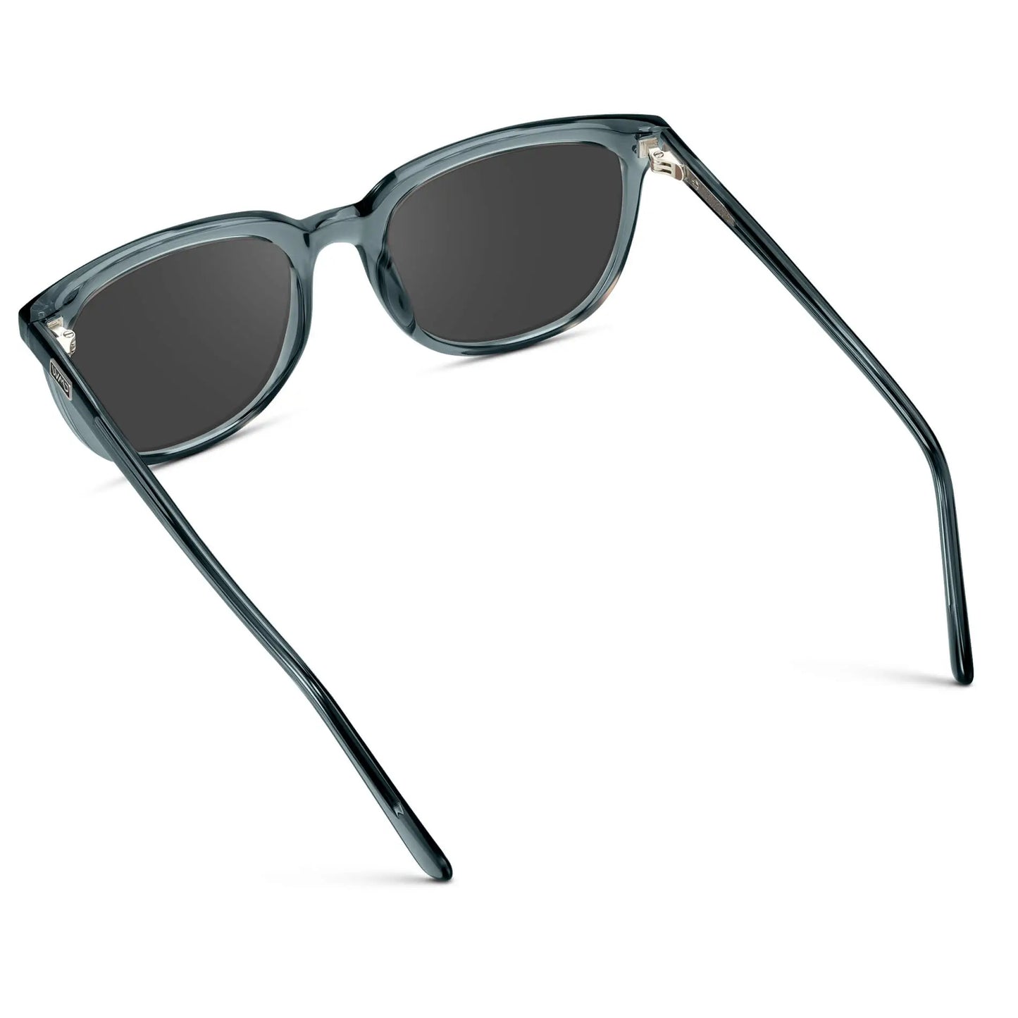 Crystal Stone Blue / Grey || Back view of Men's Square Prescription Sunglasses with Crystal Stone Blue Frame and Grey Lenses on a white background