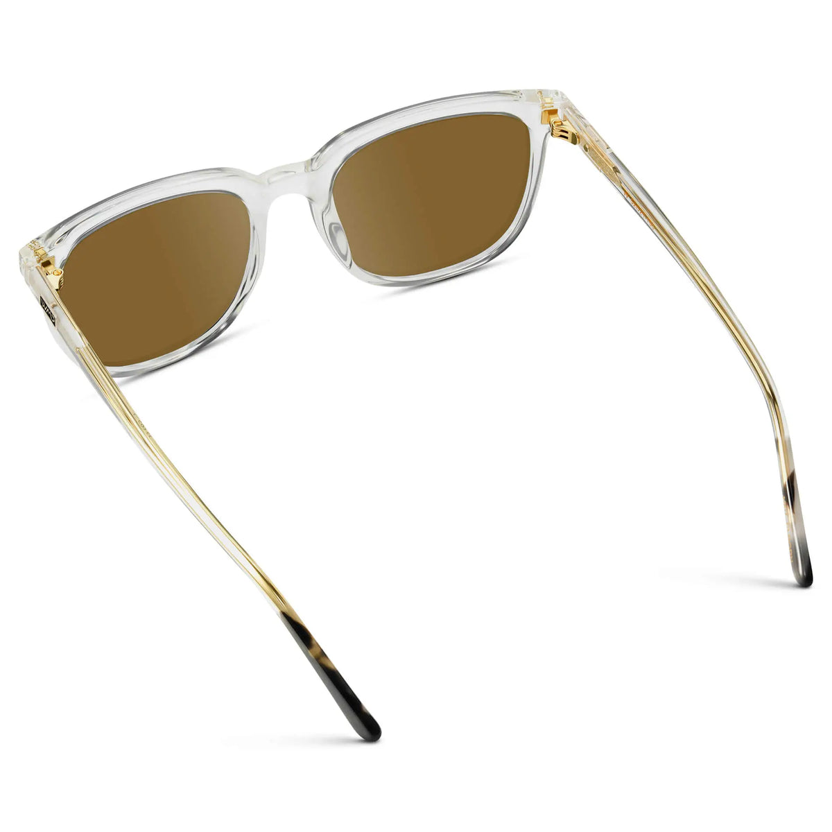 Clear / Amber || Back view of Men's Square Prescription Sunglasses with Clear Frame and Amber Lenses on a white background