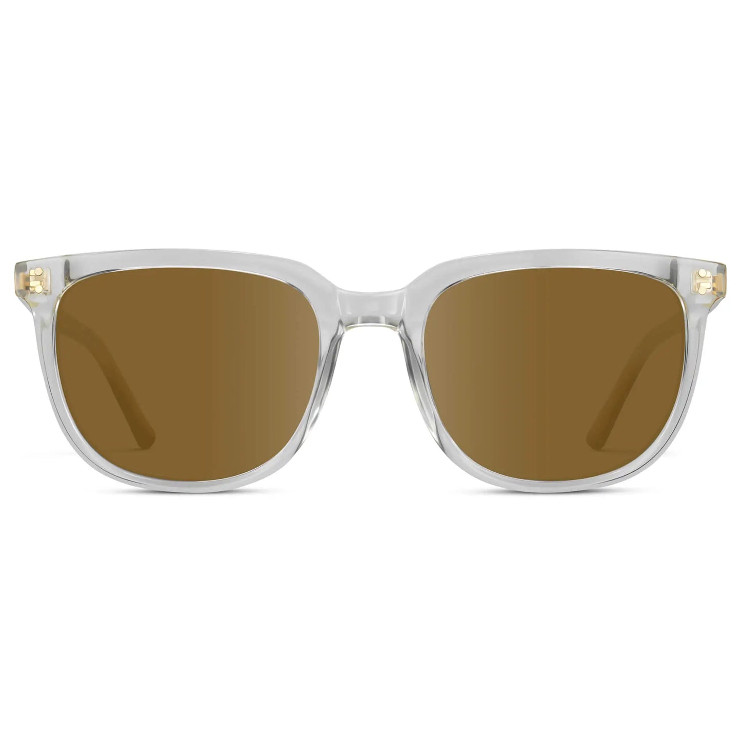 Clear / Amber || Men's Square Prescription Sunglasses with Clear Frame and Amber Lenses on a white background