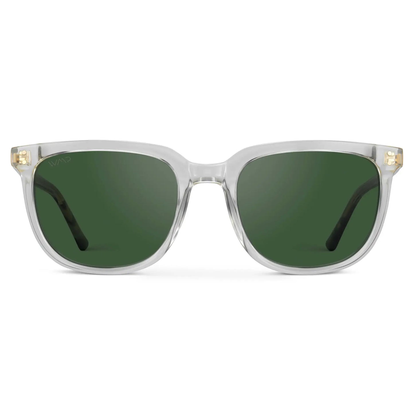 Clear / Smoke Green Lens || Clear Square Frame Sunglasses with Green Polarized Lenses
