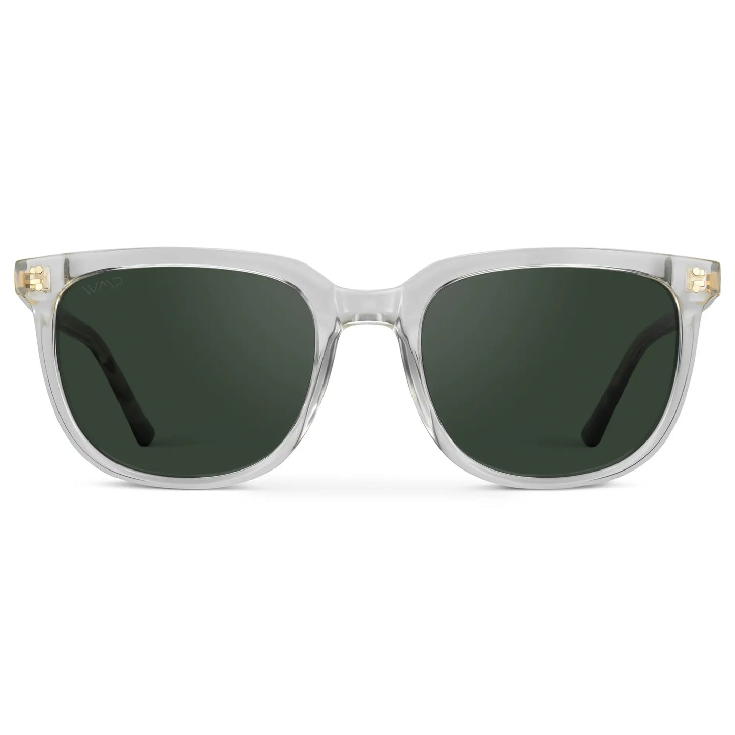 Clear / Smoke Green Lens || Clear Square Frame Sunglasses with Green Polarized Lenses