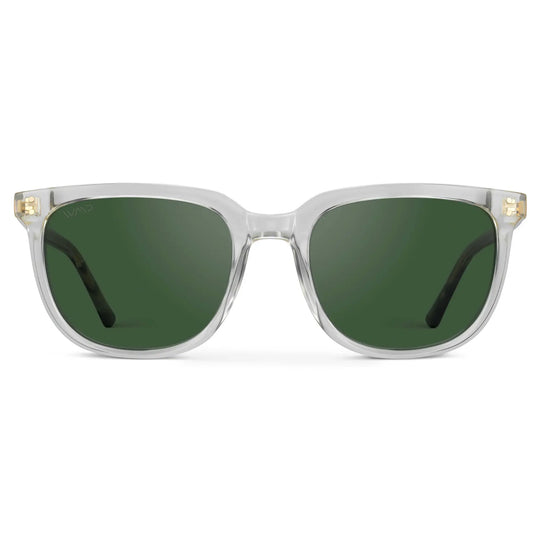 Clear / Smoke Green Lens || Clear Square Frame Sunglasses with Green Polarized Lenses