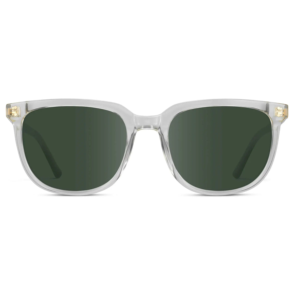 Clear / G15 || Men's Square Prescription Sunglasses with Clear Frame and Green Lenses on a white background