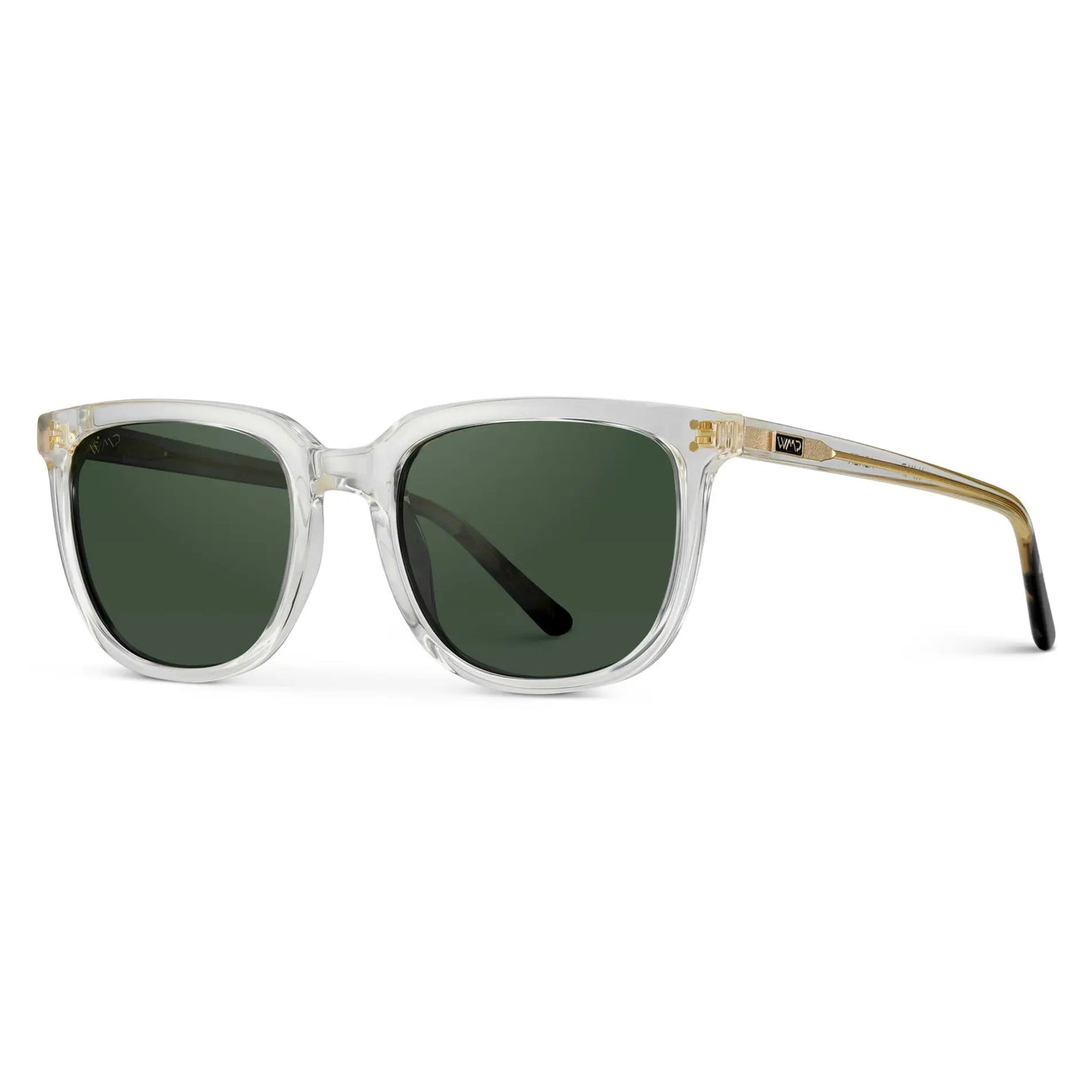 Clear / Smoke Green Lens || Clear Square Frame Sunglasses with Green Polarized Lenses