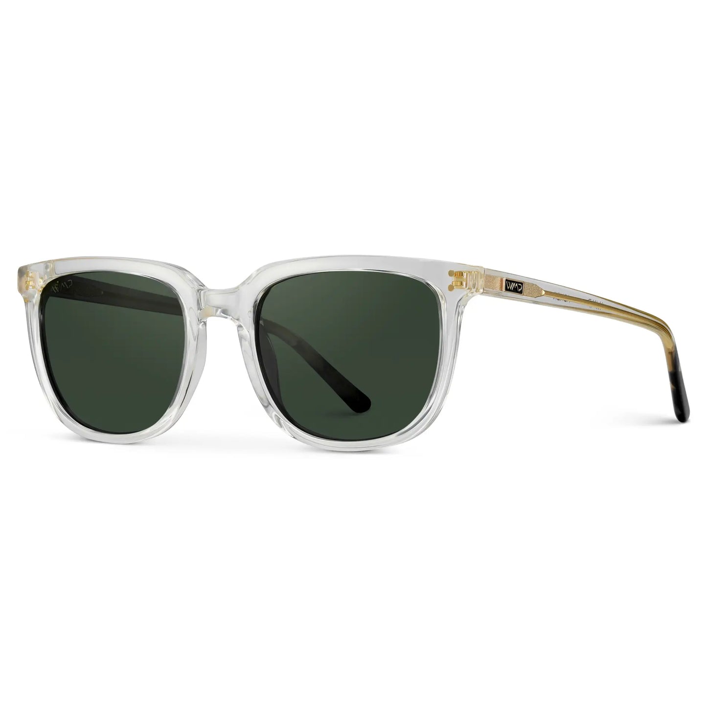 Clear / Smoke Green Lens || Clear Square Frame Sunglasses with Green Polarized Lenses