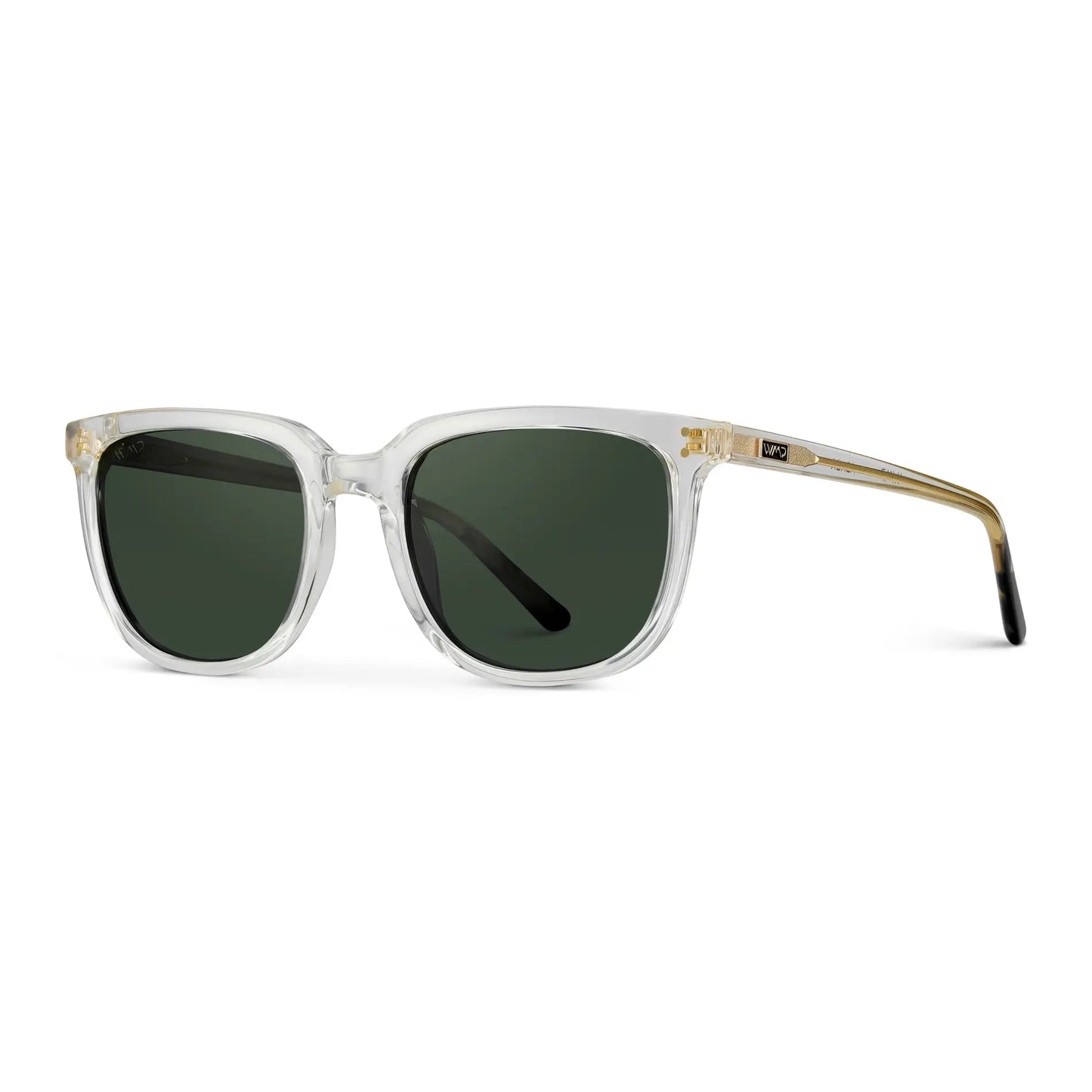 Clear / Smoke Green Lens || Clear Square Frame Sunglasses with Green Polarized Lenses