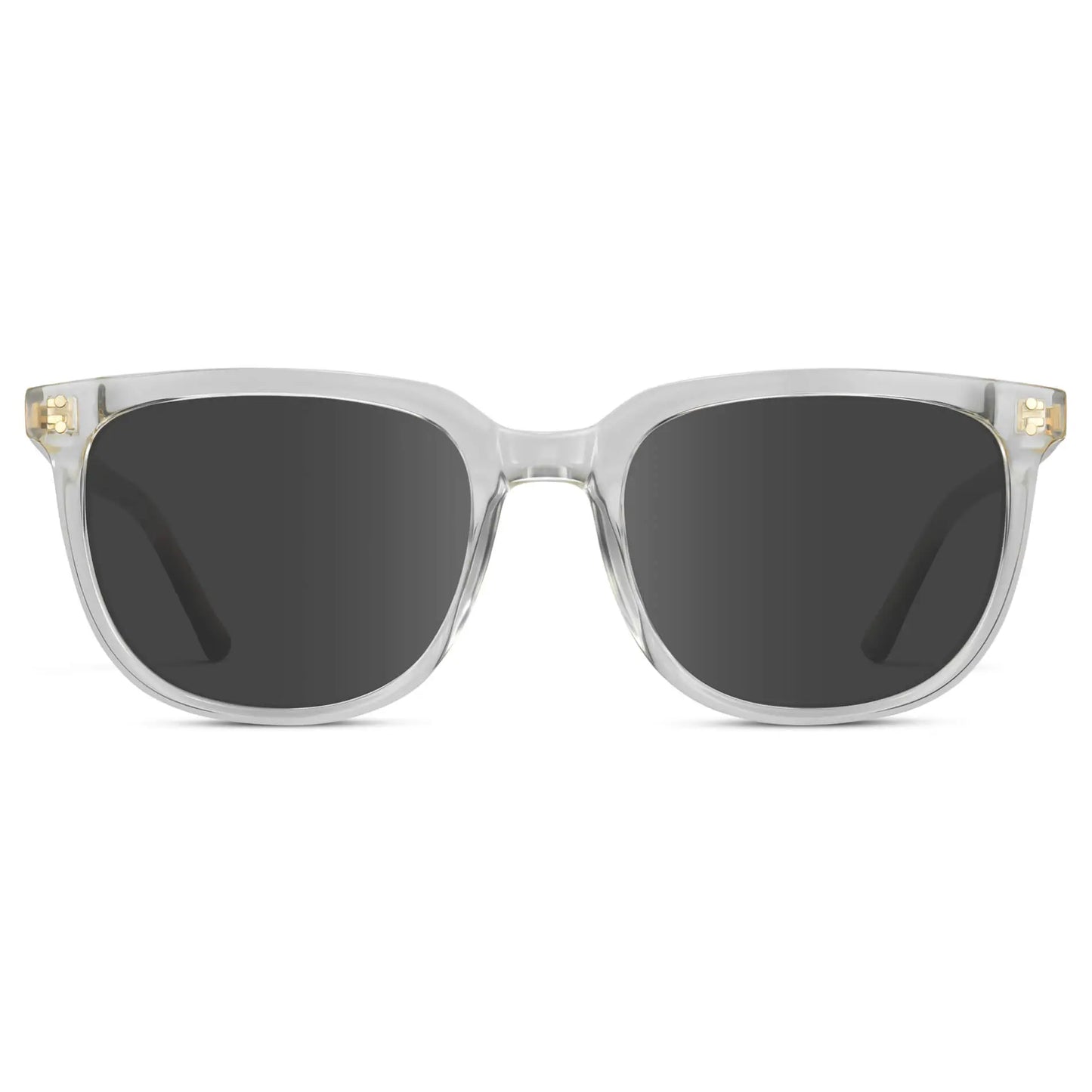 Clear / Grey || Men's Square Prescription Sunglasses with Clear Frame and Grey Lenses on a white background