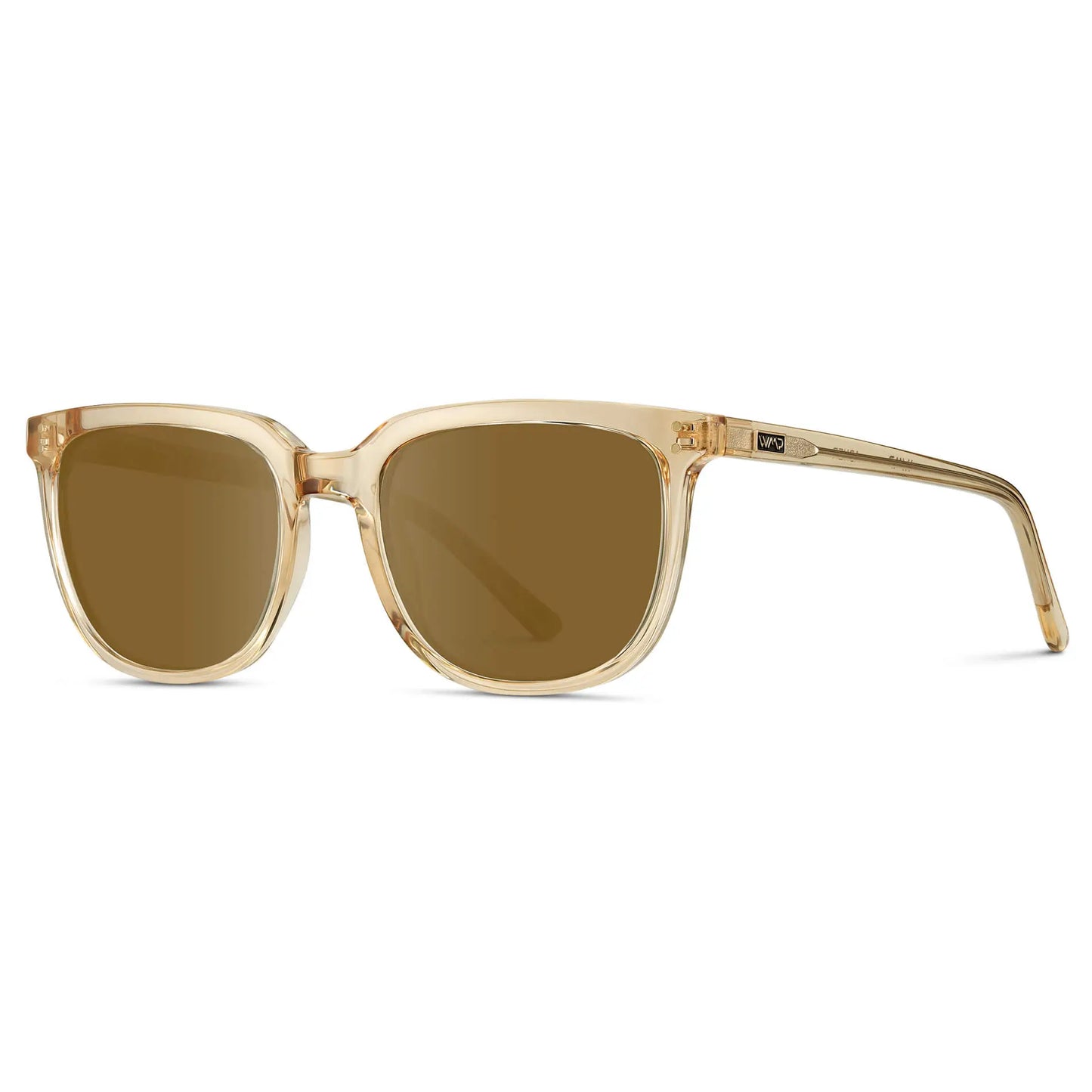 Champagne Crystal / Amber || Side view of Men's Square Prescription Sunglasses with Champagne Crystal Frame and Amber Lenses on a white background