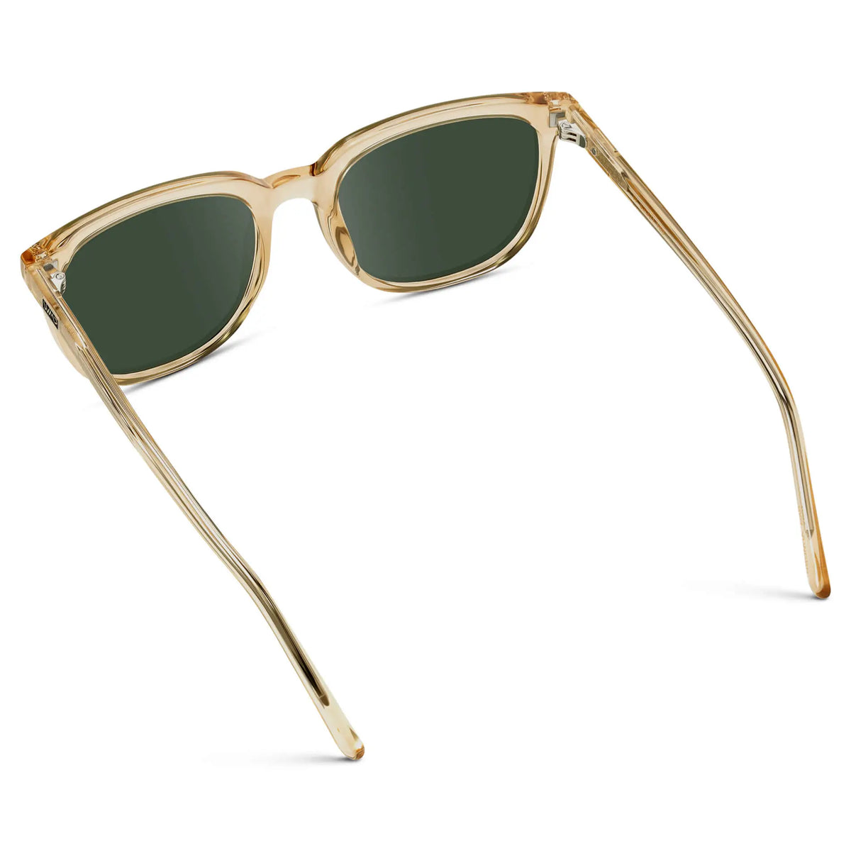 Champagne Crystal / G15 || Back view of Men's Square Prescription Sunglasses with Champagne Crystal Frame and Green Lenses on a white background