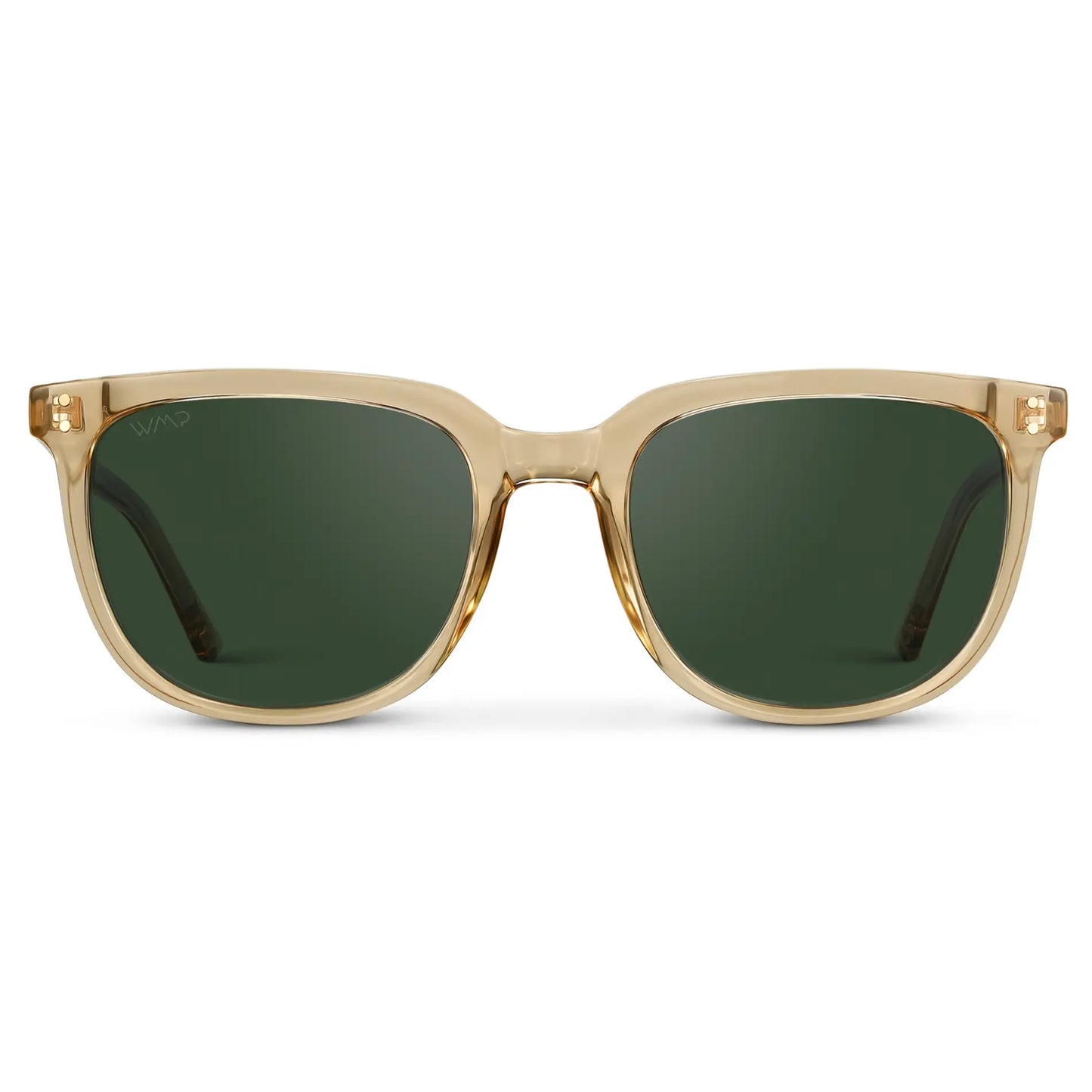 Champagne Crystal / Smoke Green Lens || Yellow Square Frame Sunglasses with Green Polarized Lenses