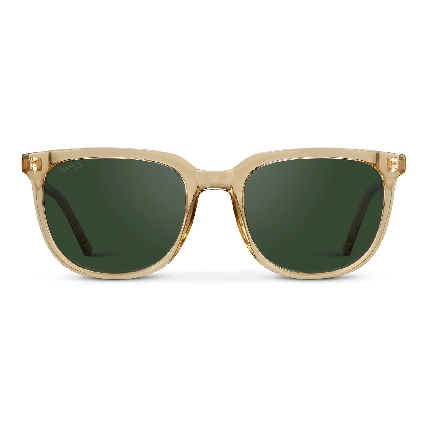 Champagne Crystal / Smoke Green Lens || Yellow Square Frame Sunglasses with Green Polarized Lenses