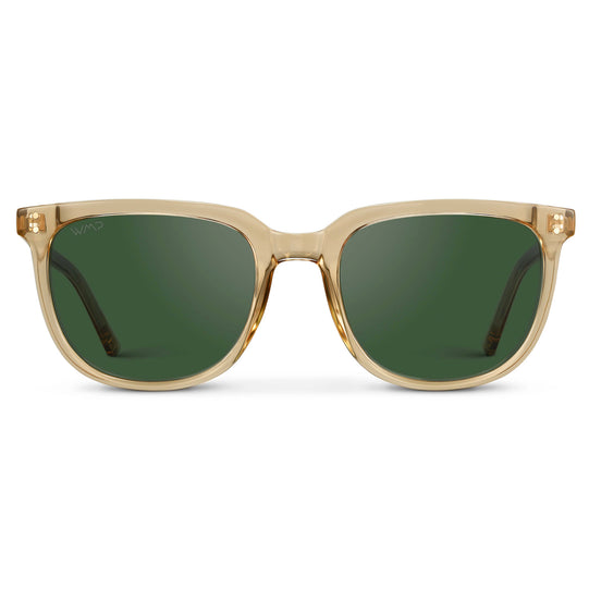 Champagne Crystal / Smoke Green Lens || Yellow Square Frame Sunglasses with Green Polarized