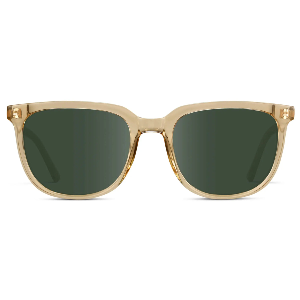 Champagne Crystal / G15 || Men's Square Prescription Sunglasses with Champagne Crystal Frame and Green Lenses on a white background