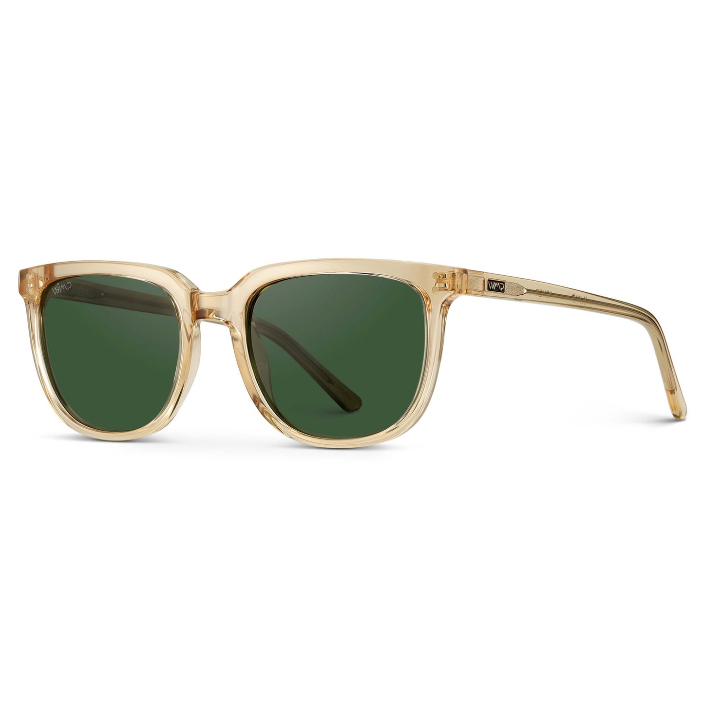 Champagne Crystal / Smoke Green Lens || Yellow Square Frame Sunglasses with Green Polarized