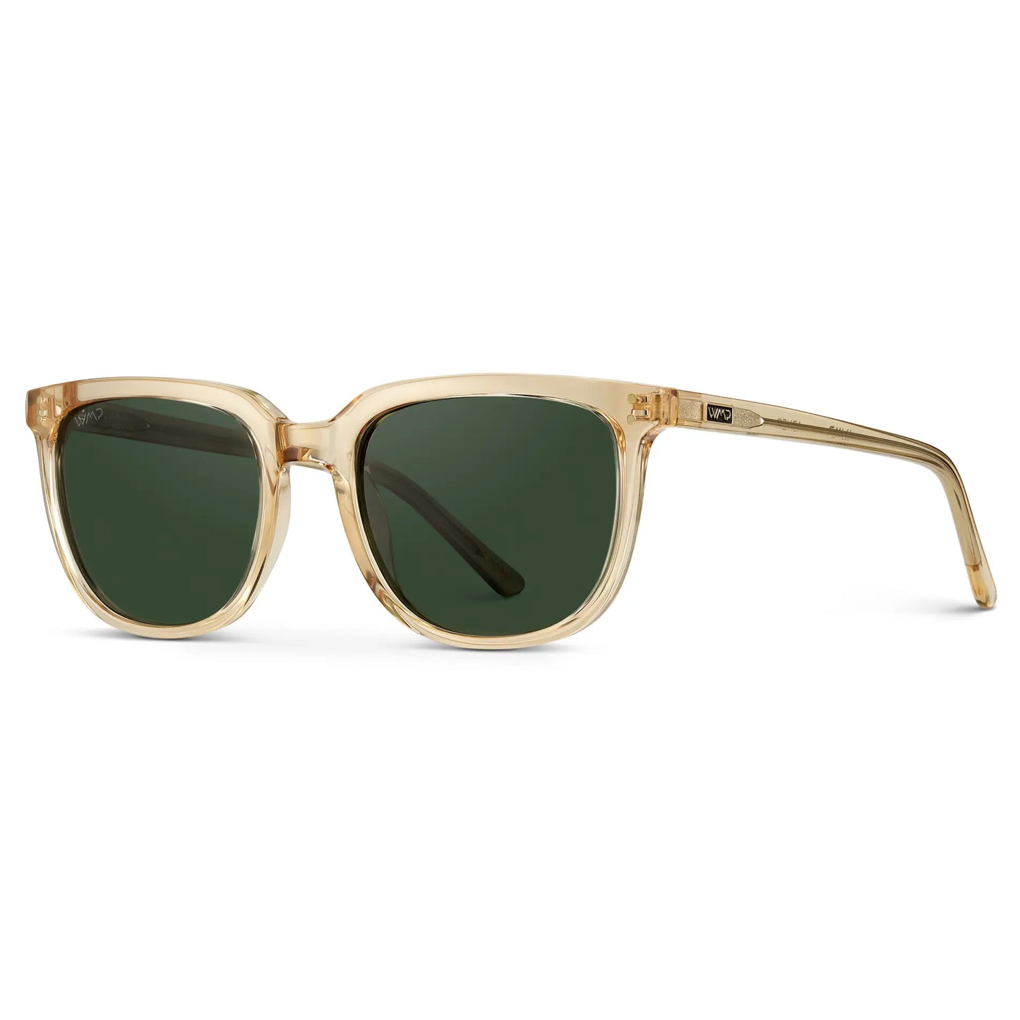 Champagne Crystal / Smoke Green Lens || Yellow Square Frame Sunglasses with Green Polarized Lenses