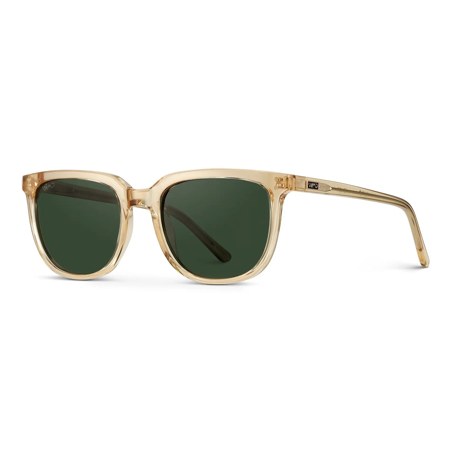 Champagne Crystal / Smoke Green Lens || Yellow Square Frame Sunglasses with Green Polarized Lenses