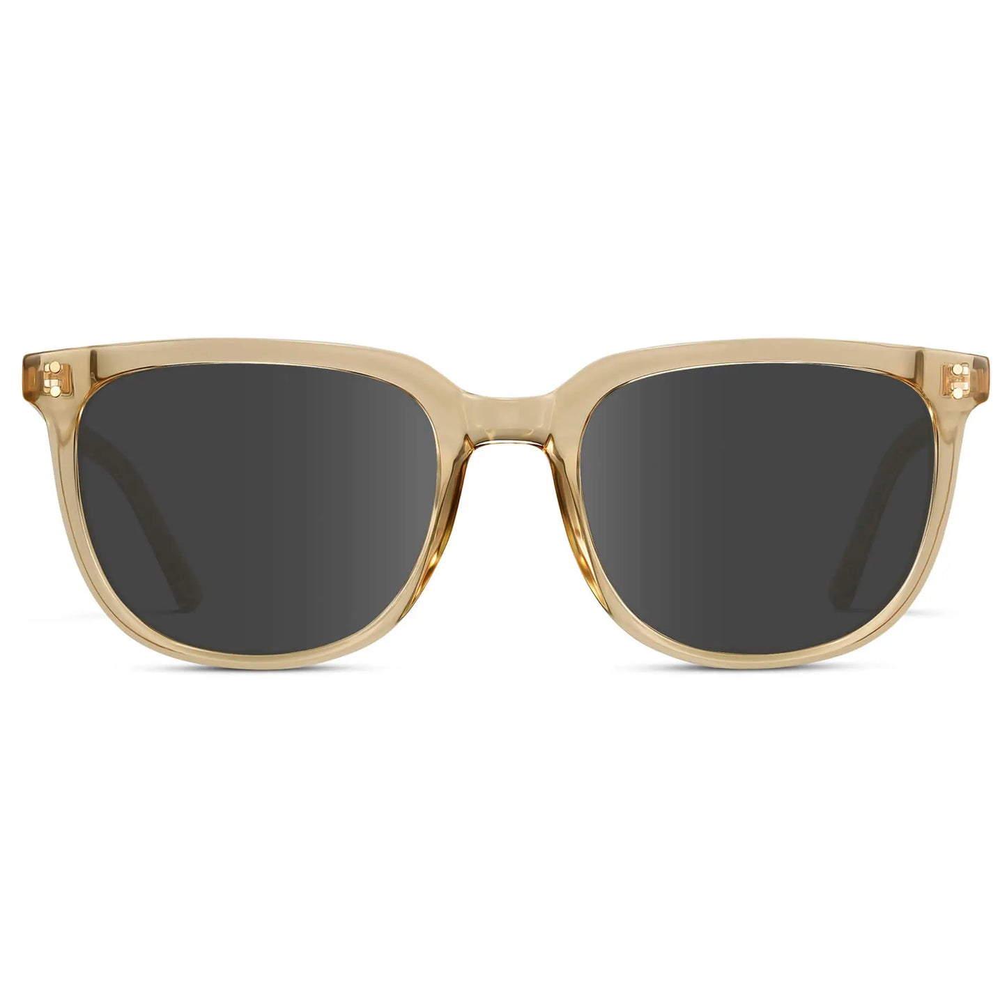 Champagne Crystal / Grey || Men's Square Prescription Sunglasses with Champagne Crystal Frame and Grey Lenses on a white background