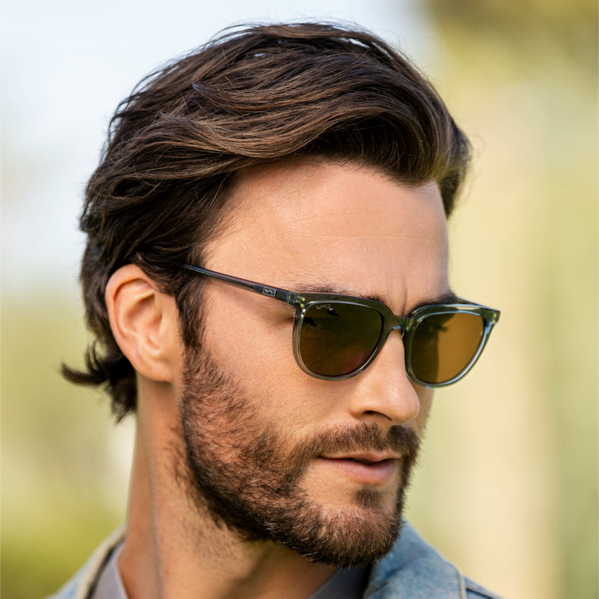 Crystal Stone Blue / Brown Lens || Blue Square Frame Sunglasses with Brown Polarized Lenses
