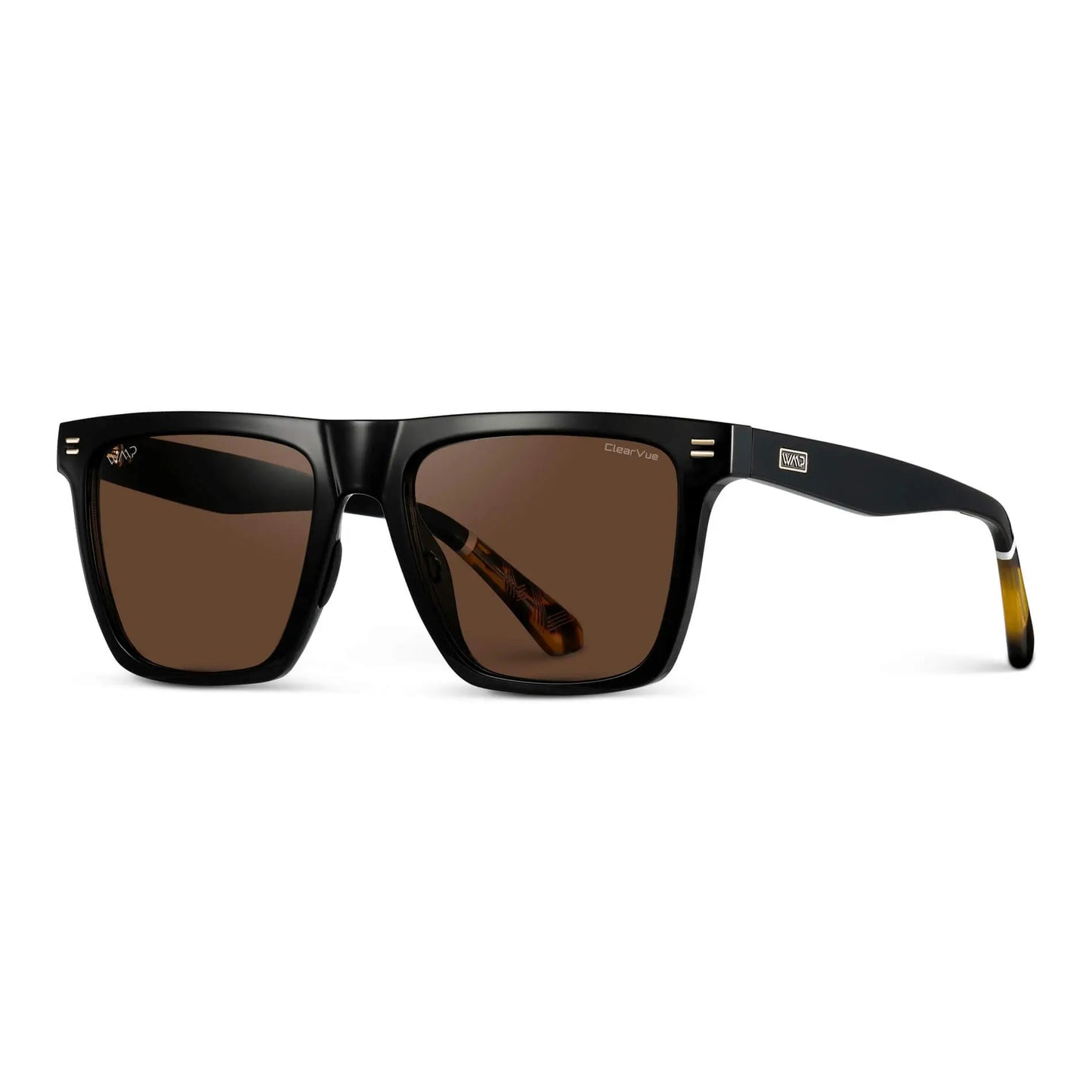Black / Brown Lens || Black Rectangle Frame Sunglasses with Brown Polarized Lenses