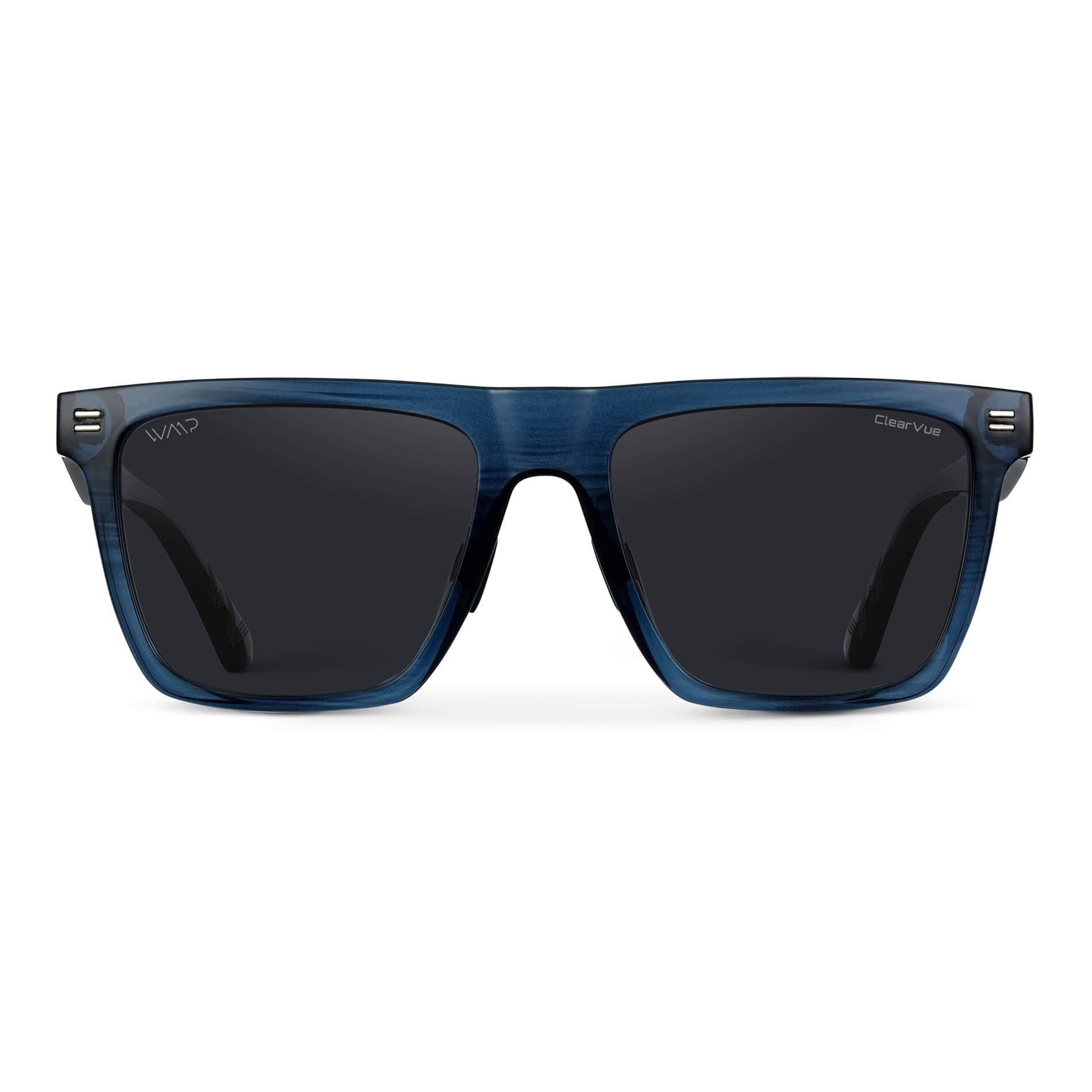 Indigo Blue Grain / Black Lens || Blue Rectangle Frame Sunglasses with Black Polarized Lenses