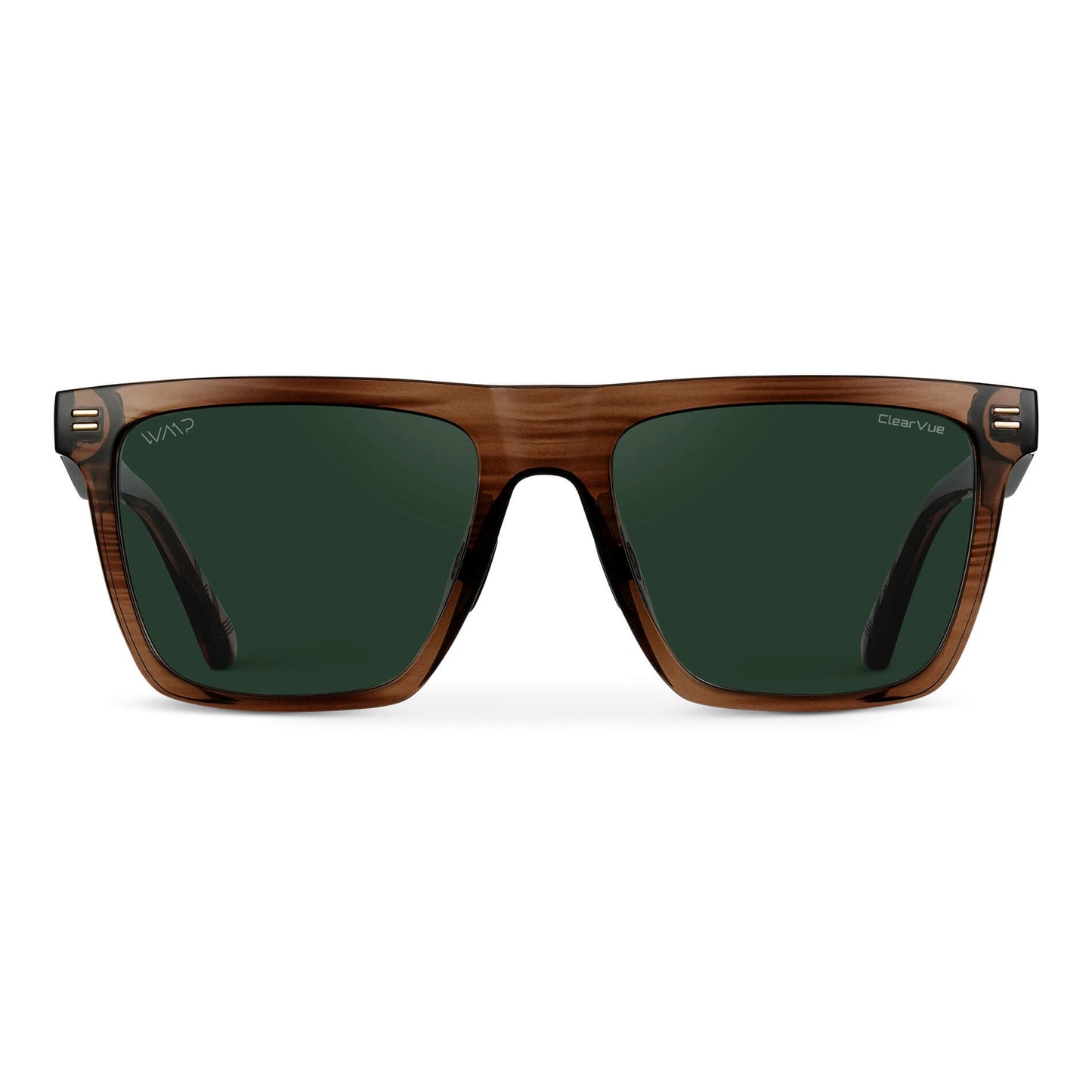 Crystal Mesquite Grain / Green Lens || Brown Rectangle Frame Sunglasses with Green Polarized Lenses