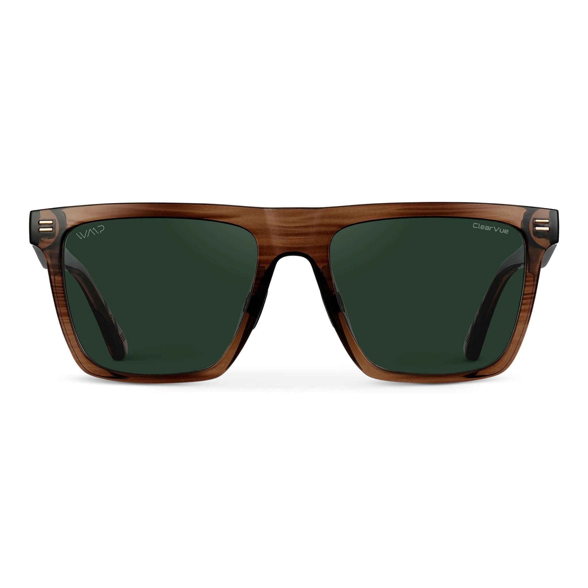 Crystal Mesquite Grain / Green Lens || Brown Rectangle Frame Sunglasses with Green Polarized Lenses
