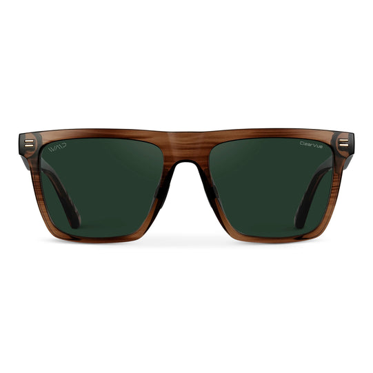 Crystal Mesquite Grain / Green Lens || Brown Rectangle Frame Sunglasses with Green Polarized Lenses