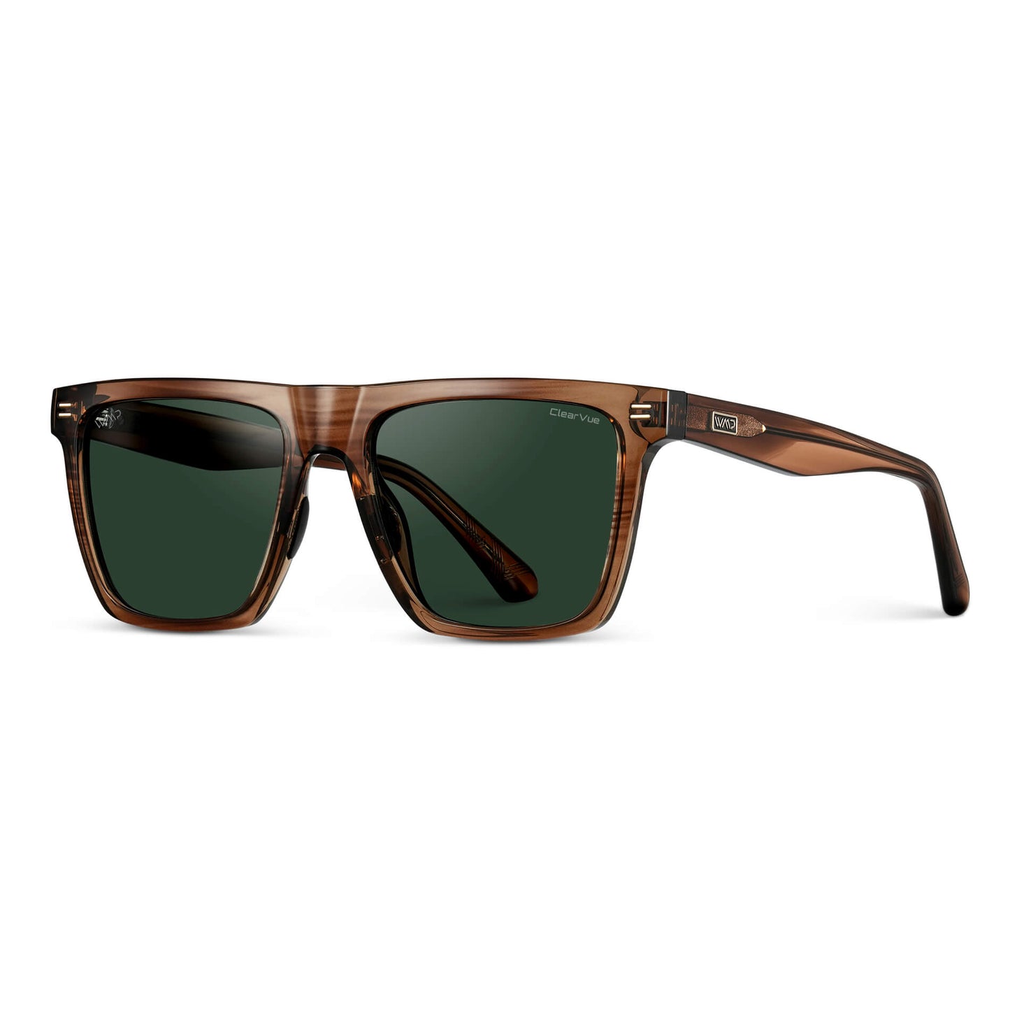 Crystal Mesquite Grain / Green Lens || Brown Rectangle Frame Sunglasses with Green Polarized Lenses