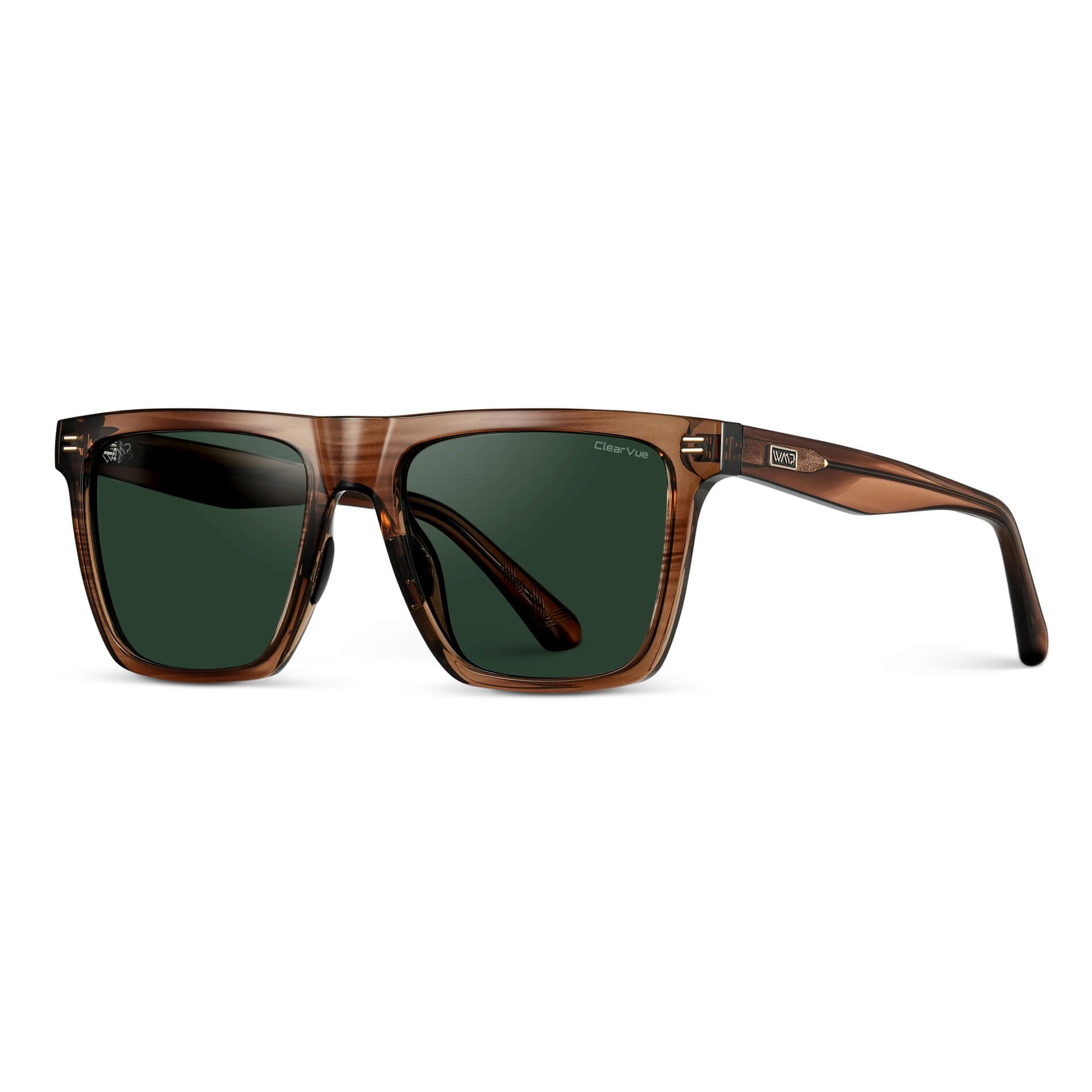 Crystal Mesquite Grain / Green Lens || Brown Rectangle Frame Sunglasses with Green Polarized Lenses
