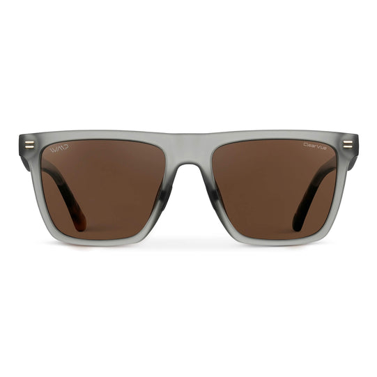 Frosted Moonrock Grey / Brown Lens || Grey Rectangle Frame Sunglasses with Brown Polarized Lenses